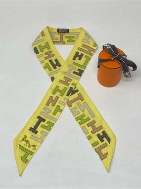 Hermes Silk Twilly Scarf H Motif Yellow Green